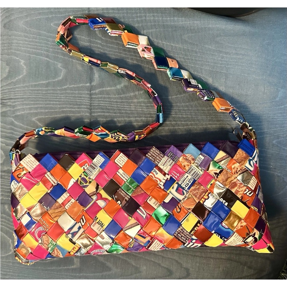 Multi Color Recycled Candy Gum Wrappers Purse Shoulder Bag Handbag Clutch New